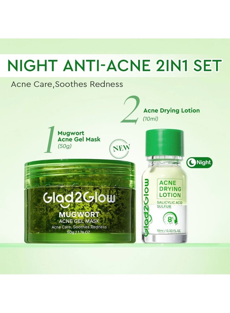 Glad2Glow Mugwort Acne Gel Mask 50g + Acne Drying Lotion 10ml - Soothing Redness, Oil Control, Sleeping Face Mask - Image 1