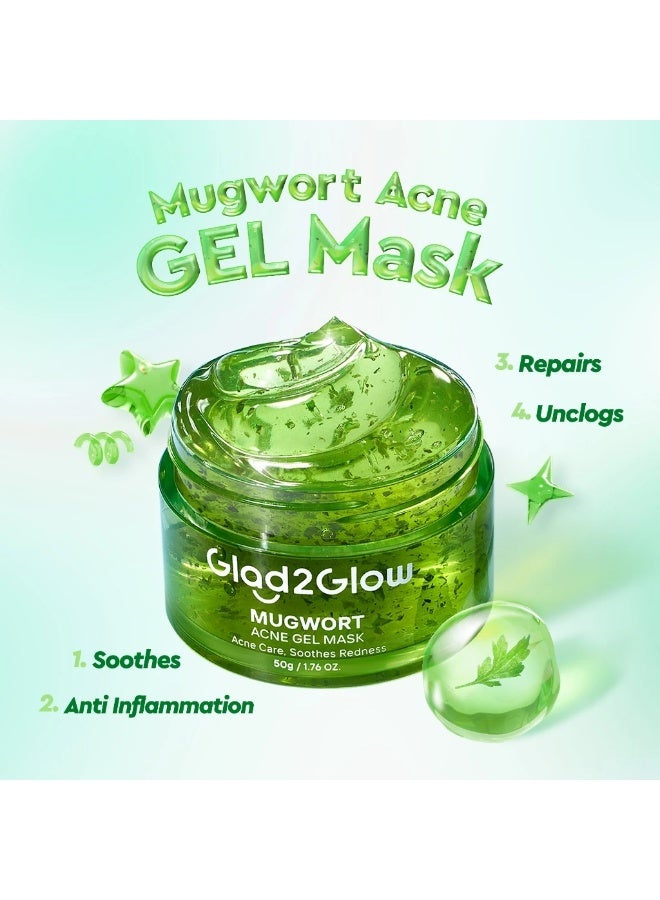 Glad2Glow Mugwort Acne Gel Mask 50g + Acne Drying Lotion 10ml - Soothing Redness, Oil Control, Sleeping Face Mask - Image 4