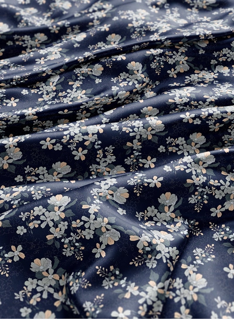 Vellato Al Lail Aramny Silk Fabric By The Yard Navy, Peach Floral Design Jalabiya Makhweer Dressmaking 58 Inches Width - Image 3