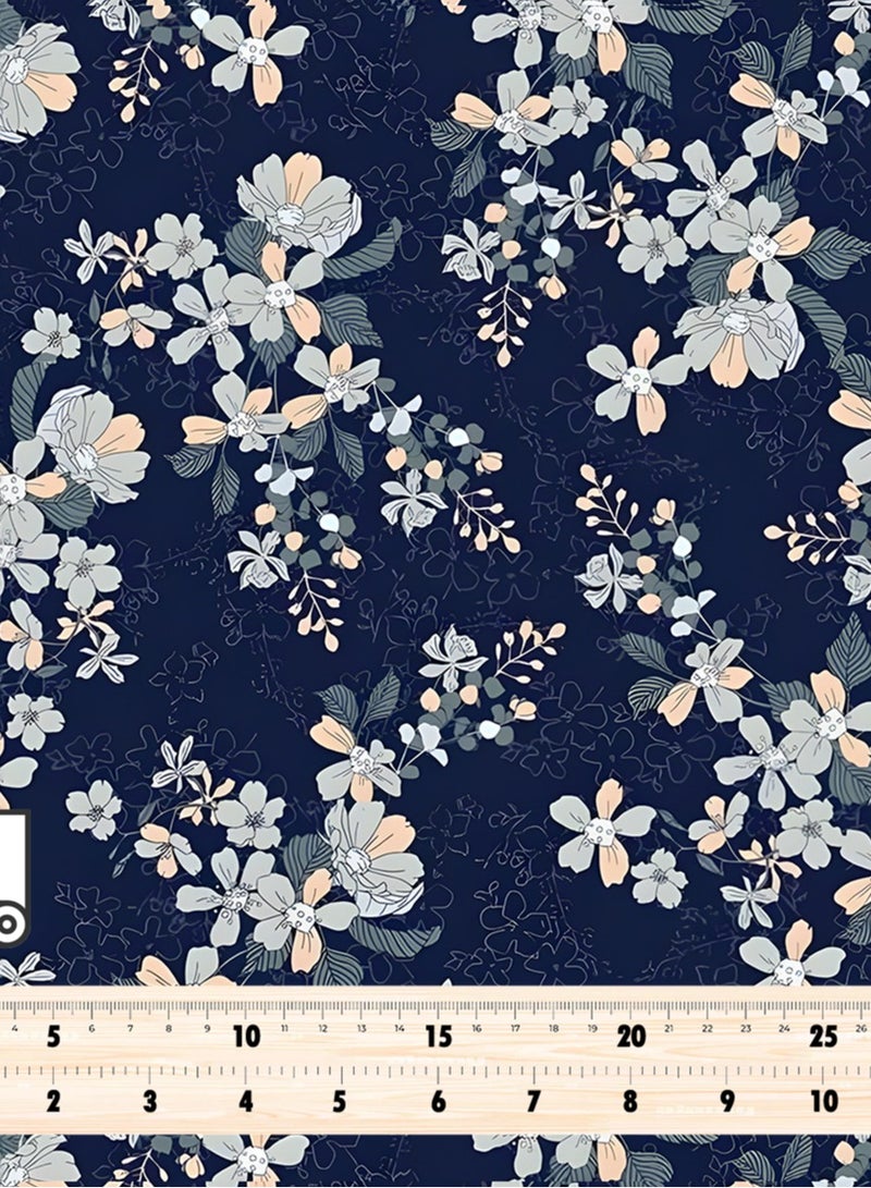 Vellato Al Lail Aramny Silk Fabric By The Yard Navy, Peach Floral Design Jalabiya Makhweer Dressmaking 58 Inches Width - Image 4