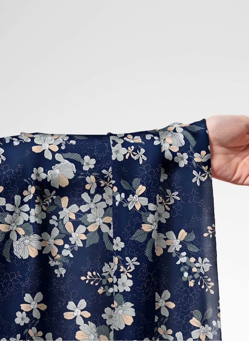 Vellato Al Lail Aramny Silk Fabric By The Yard Navy, Peach Floral Design Jalabiya Makhweer Dressmaking 58 Inches Width - Image 1