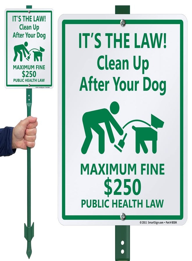 SmartSign "It’s The Law! Clean Up After Your Dog - Maximum Fine $250" LawnBoss® Sign | 10" x 12" Aluminum Sign With 3' Stake - Image 2