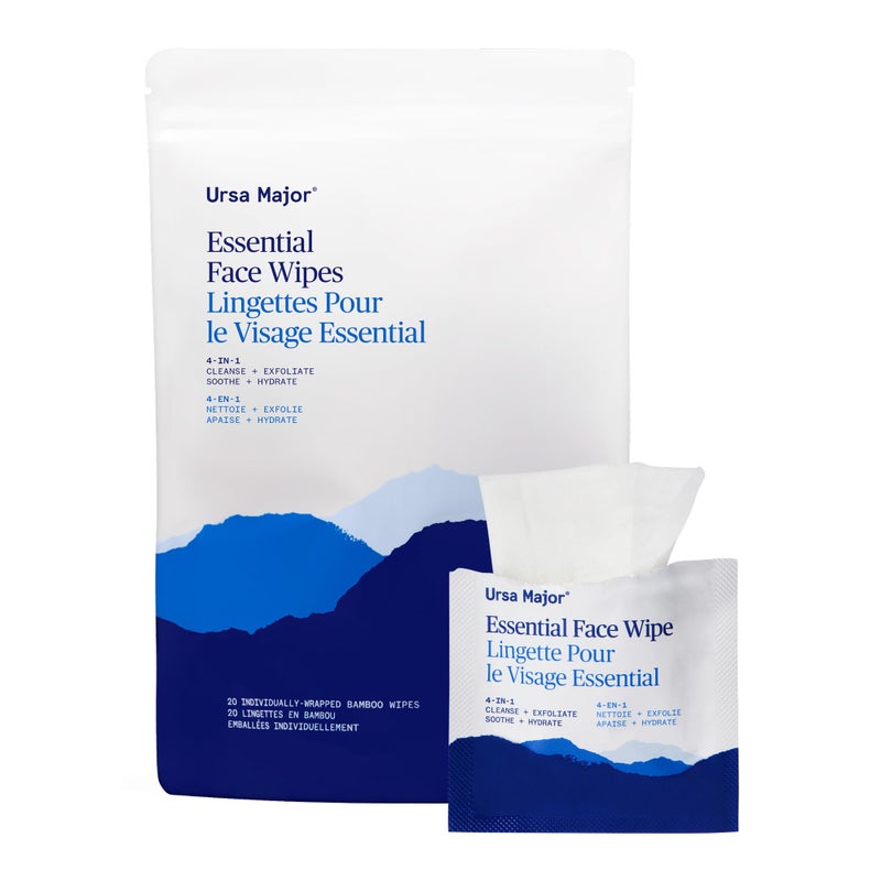 Ursa Major Essential Face Wipes | Natural, Biodegradable, Cruelty-Free | Cleanse, Exfoliate, Soothe and Hydrate | Individually Wrapped | 20 Count - Image 1