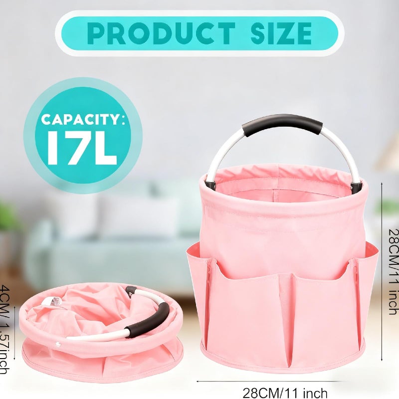 Ashmacdo Cleaning Caddy for Cleaning Supplies,17L Cleaning Supply Caddy with Handle Foldable Cleaning Supplies Organizer Bucket Cleaning Products Organizers for Home, Garden (Light Pink) - Image 2