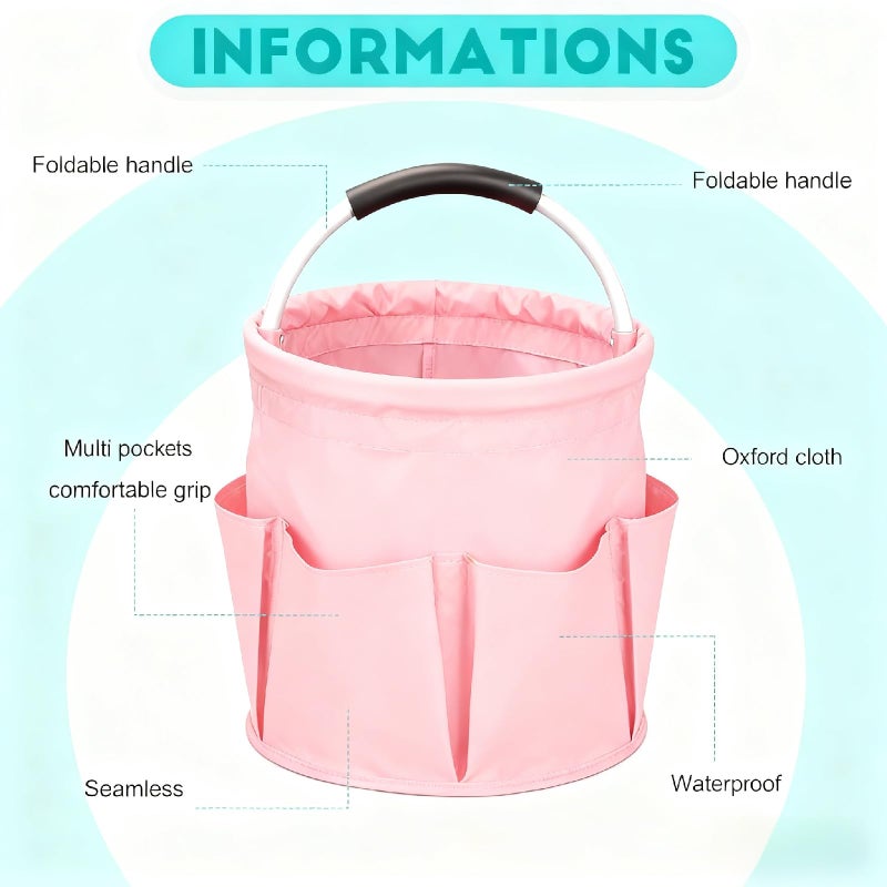 Ashmacdo Cleaning Caddy for Cleaning Supplies,17L Cleaning Supply Caddy with Handle Foldable Cleaning Supplies Organizer Bucket Cleaning Products Organizers for Home, Garden (Light Pink) - Image 5