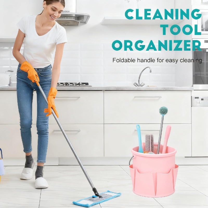 Ashmacdo Cleaning Caddy for Cleaning Supplies,17L Cleaning Supply Caddy with Handle Foldable Cleaning Supplies Organizer Bucket Cleaning Products Organizers for Home, Garden (Light Pink) - Image 4
