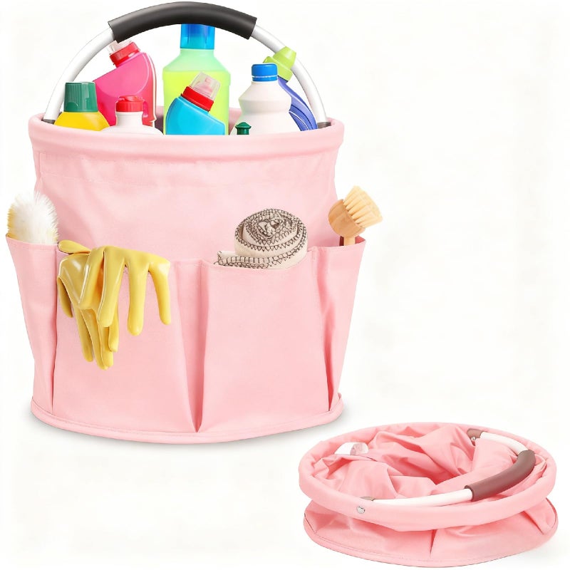Ashmacdo Cleaning Caddy for Cleaning Supplies,17L Cleaning Supply Caddy with Handle Foldable Cleaning Supplies Organizer Bucket Cleaning Products Organizers for Home, Garden (Light Pink) - Image 1