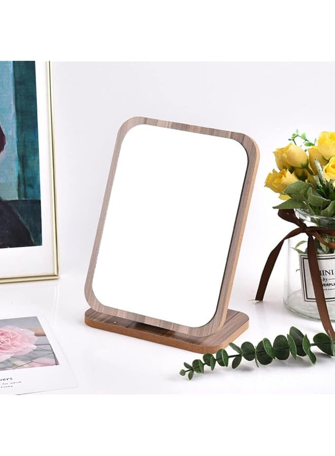 The Bros Vanity Makeup Mirror with Natural Bamboo Stand, Fold Down Desk Makeup Mirror with Stand Wooden Desktop Mirror Folding Table Desk Countertop Mirror