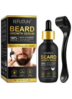 Sefudun Sefudun Beard Growth Serum 60ml with Derma Roller | 100% Effective | Biotin + 5% Rosemary | Revitalizes Damaged Scalp and Hair  - Image 1