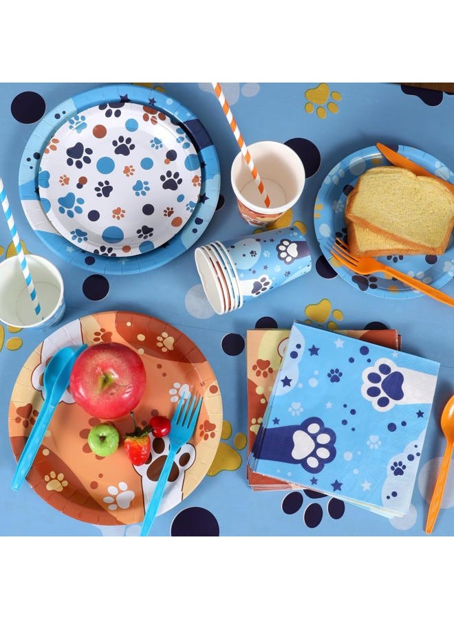 zapbampow Cute Blue Paw Birthday Party Supplies Serves 20 Guests, 161CT Blue&Orange Dog Paw Print Party Dinnerware Dcorations, Pretty Puppy Plate, Tablecloth, Napkin, Cup for Birthday, Kids'Party, Baby Shower - Image 2
