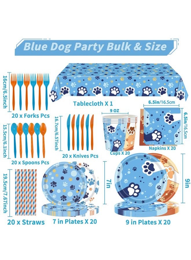 zapbampow Cute Blue Paw Birthday Party Supplies Serves 20 Guests, 161CT Blue&Orange Dog Paw Print Party Dinnerware Dcorations, Pretty Puppy Plate, Tablecloth, Napkin, Cup for Birthday, Kids'Party, Baby Shower - Image 4