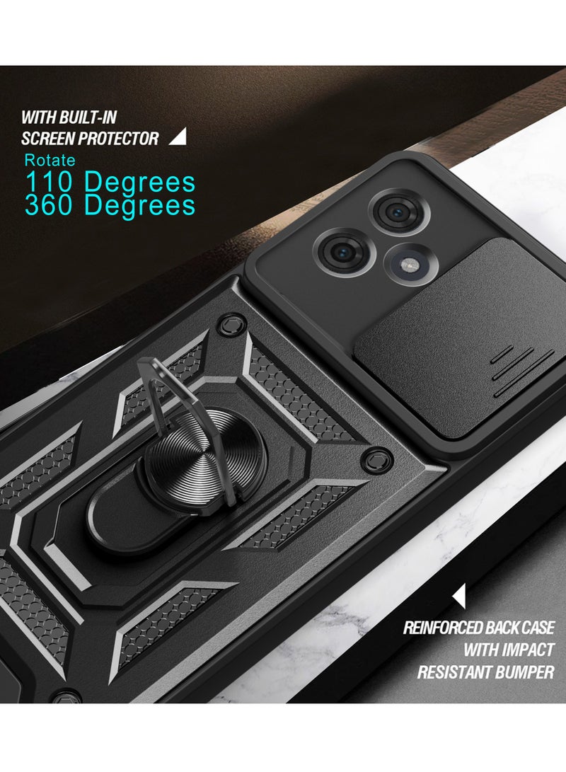 Motorola Moto G54 Mobile Phone Case Cover, Slide Camera Lens Cover + 360°Rotating Kickstand Ring + Bumper Shockproof Phone Case - Image 3