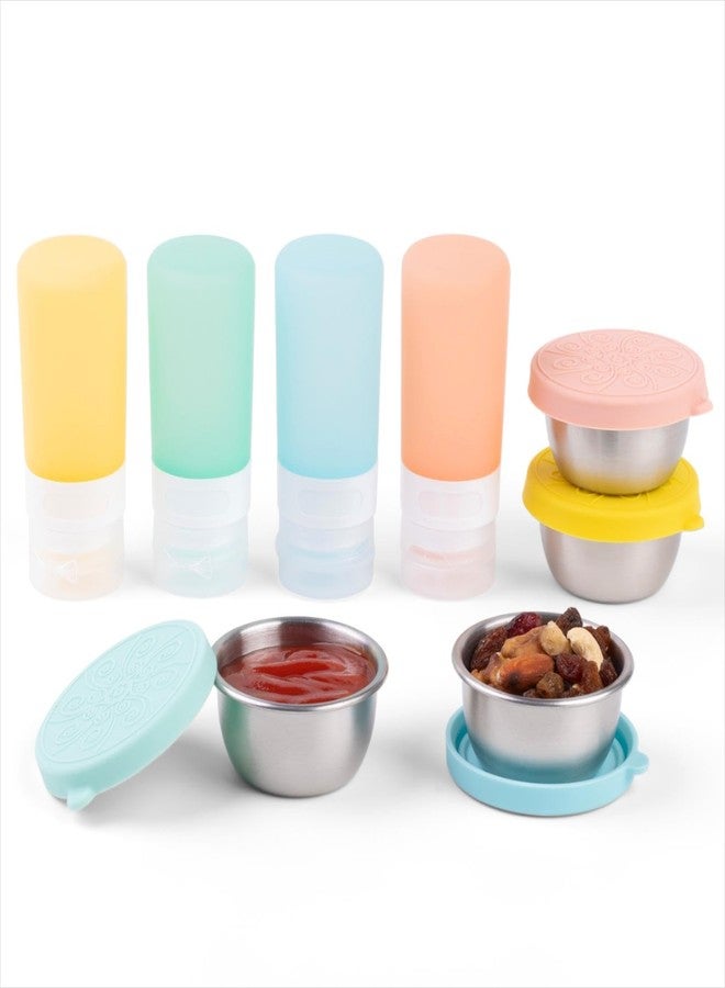 MICEBAY 8-Pack Salad Dressing Container To Go, 2-oz Silicone Small Condiment Squeeze Bottles and 1.6 oz Stainless Steel Sauce Containers Cups, Leakproof Condiment Containers with Lids for Lunch Box - Image 1
