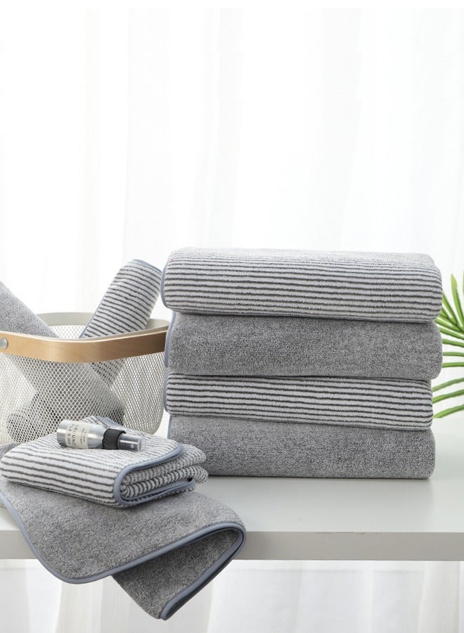 SUCITY Antibacterial Coral Velvet Bamboo Charcoal Fiber Towel-Two-Piece Combination Set Striped Bath Towel-Absorbent Thickened Face Towel - Image 3