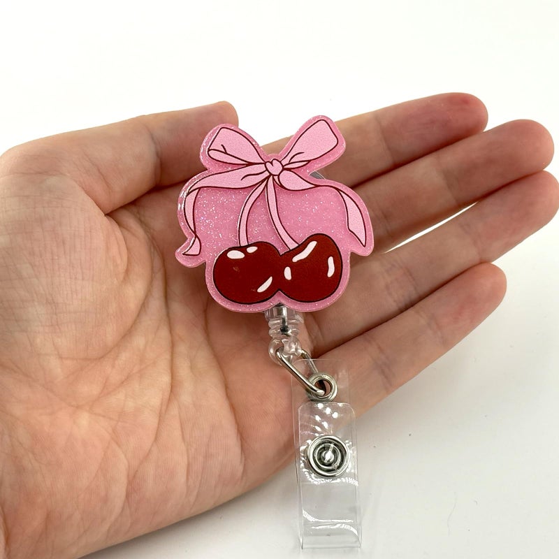 BEZTN Pink Bow Cherry Badge Reel  Cute Retractable Id Card Badge Holder  Name Tag Work Badge Clip For Nicu Rn Lpn Cna Ma Er Night Shift Nurse Nursing Student Pediatric Ob/Gyn Doctor Teacher  Nurse Gifts - Image 3