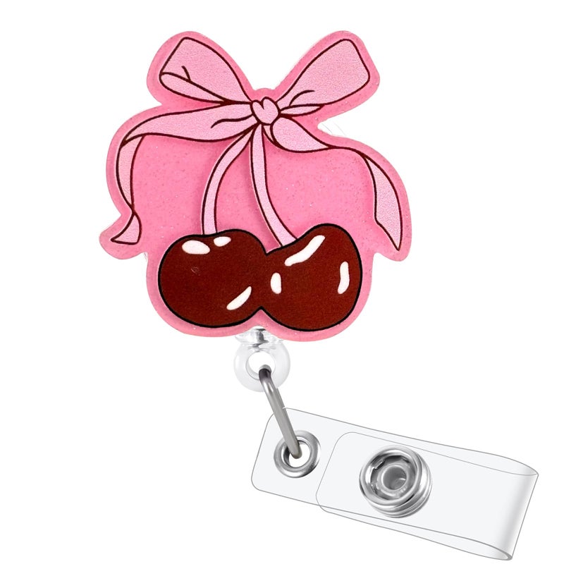 BEZTN Pink Bow Cherry Badge Reel  Cute Retractable Id Card Badge Holder  Name Tag Work Badge Clip For Nicu Rn Lpn Cna Ma Er Night Shift Nurse Nursing Student Pediatric Ob/Gyn Doctor Teacher  Nurse Gifts - Image 1