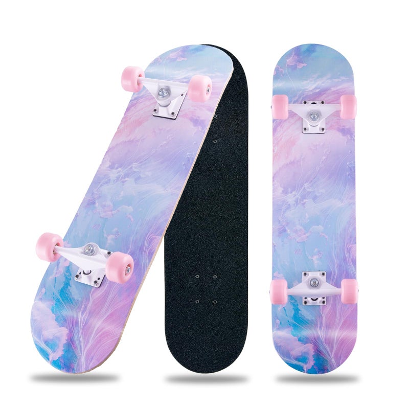 CLYCTIP Skateboard,31 x 8 inch Complete Skateboards for Beginners,8 Layer Maple Concave Cruiser Trick Skate Board for Teens and Adults (Pink-JG) - Image 1