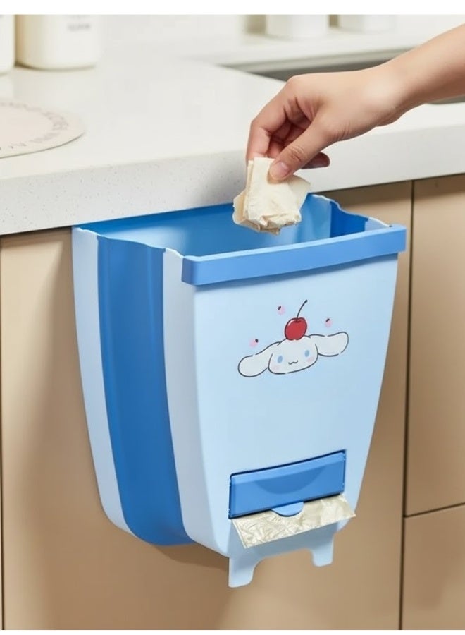 Foldable hanging kitchen trash can – High-quality ABS and silicone waste bin, easy to use, space-saving, multi-purpose for kitchen, bathroom, garage, or any household space - Blue - Image 1
