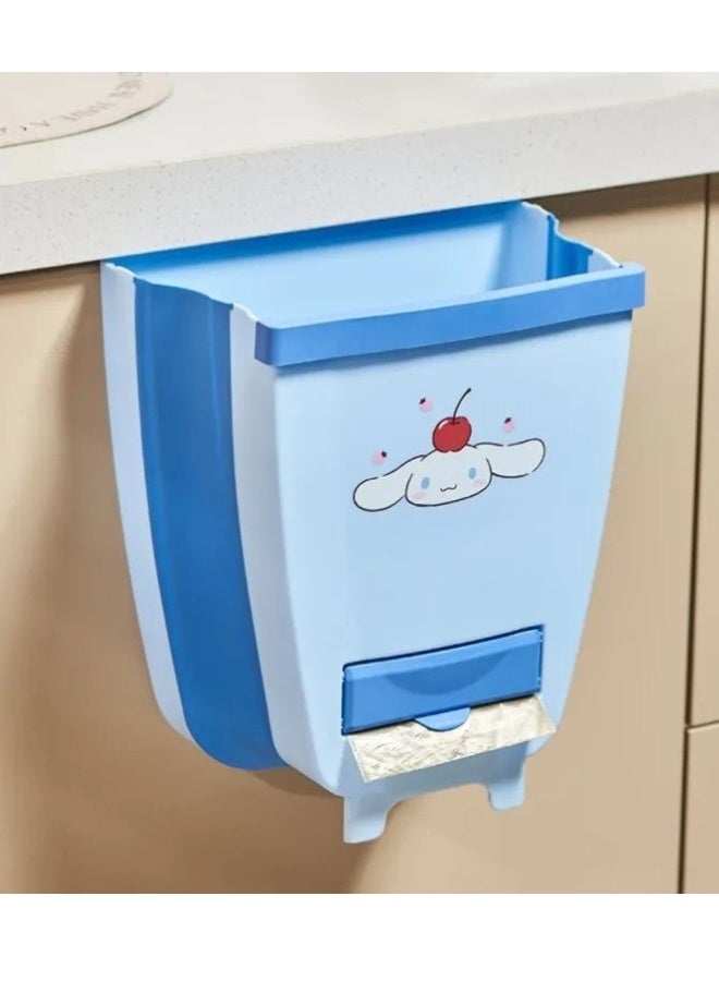 Foldable hanging kitchen trash can – High-quality ABS and silicone waste bin, easy to use, space-saving, multi-purpose for kitchen, bathroom, garage, or any household space - Blue - Image 2