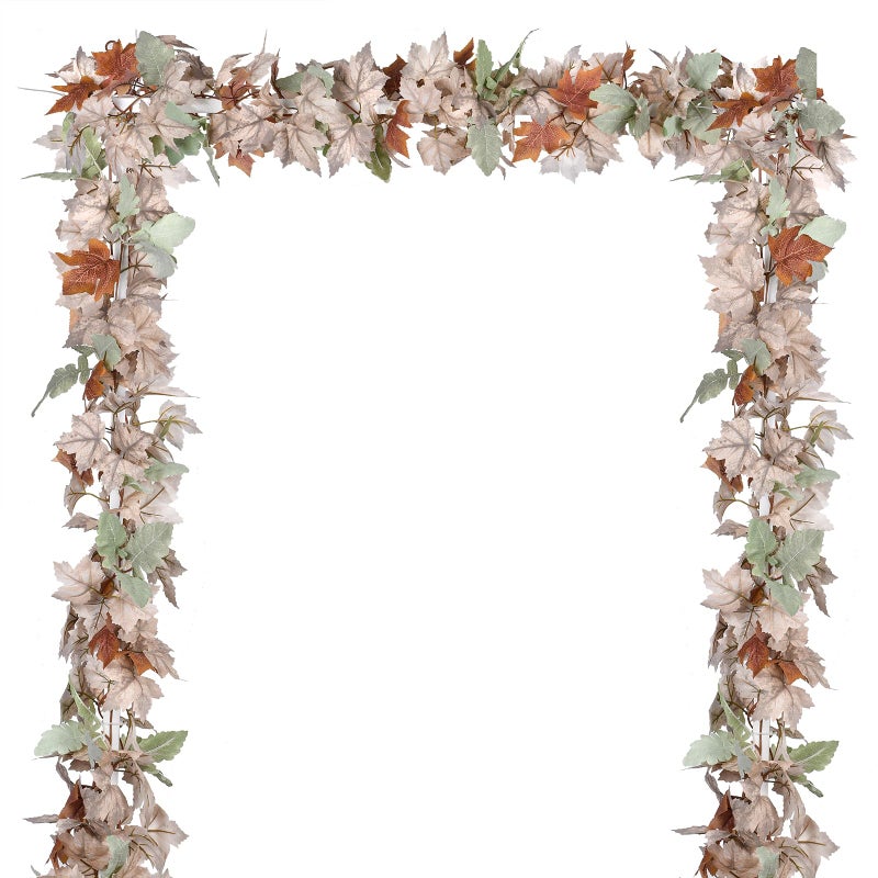 Dearhouse 2 Pack Fall Garland Maple Leaf  5.9Ft/Piece Hanging Vine Garland White Autumn Foliage Garland Thanksgiving Decor For Home Wedding Fireplace Party Christmas (White&Orange) - Image 1