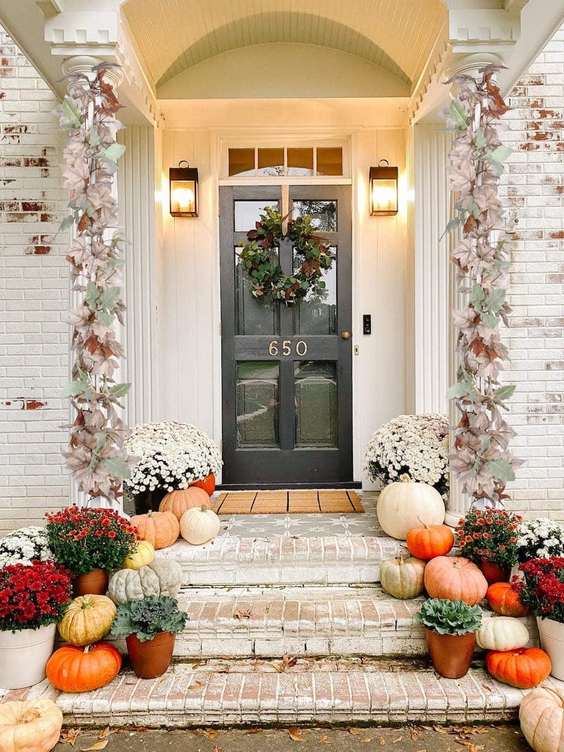 Dearhouse 2 Pack Fall Garland Maple Leaf  5.9Ft/Piece Hanging Vine Garland White Autumn Foliage Garland Thanksgiving Decor For Home Wedding Fireplace Party Christmas (White&Orange) - Image 3