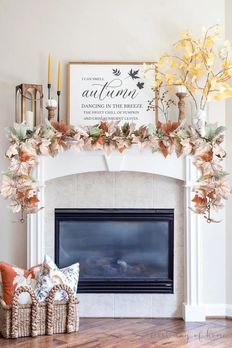 Dearhouse 2 Pack Fall Garland Maple Leaf  5.9Ft/Piece Hanging Vine Garland White Autumn Foliage Garland Thanksgiving Decor For Home Wedding Fireplace Party Christmas (White&Orange) - Image 2