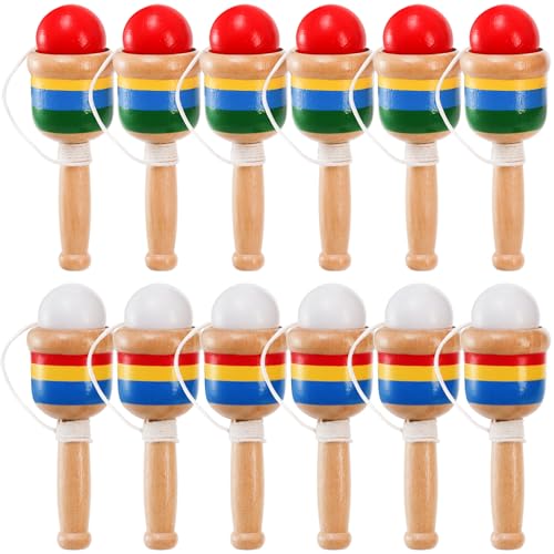 Cididu 12 Pcs Wooden Catch Ball Game Mini Wood Ball Catching with String Cup Vintage Catch Toys for Kids Novelty Fun Party Games for Lawn Camping Beach Hand Eye Coordination Educational Game - Image 1