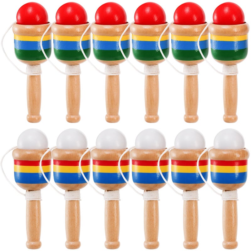 Cididu 12 Pcs Wooden Catch Ball Game Mini Wood Ball Catching with String Cup Vintage Catch Toys for Kids Novelty Fun Party Games for Lawn Camping Beach Hand Eye Coordination Educational Game - Image 3
