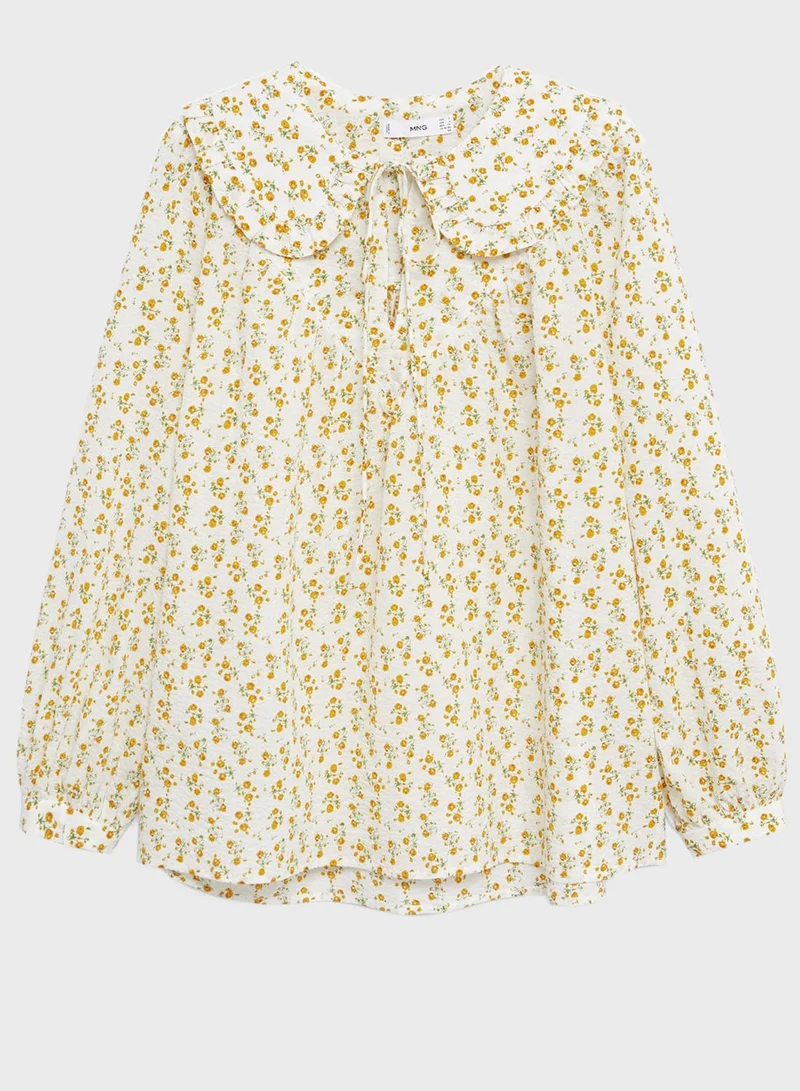 MANGO Wide Collar Printed Top