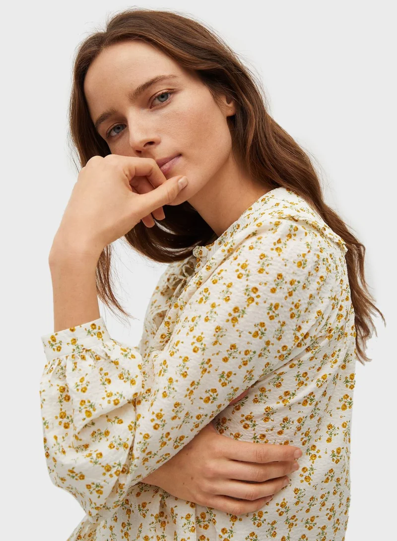 MANGO Wide Collar Printed Top