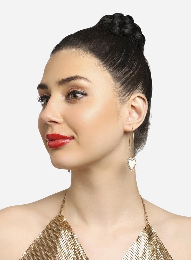 أيه إم أي أقراط متدلية عصرية على شكل قلب مرصعة بالمينا الأبيض والألماس النمساوي من Ami للنساء - ZPFK20471 - Image 5