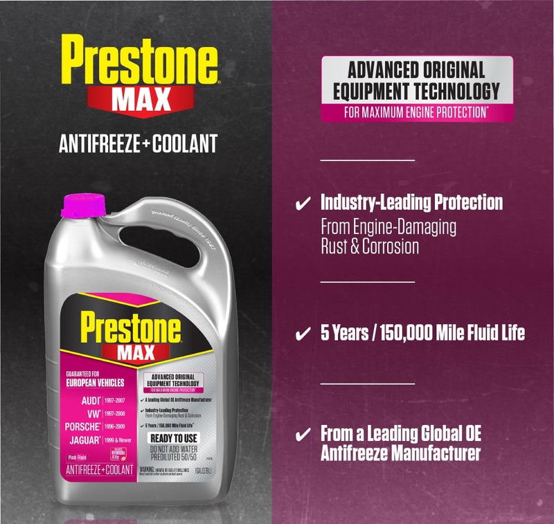 Prestone بريستون AF6410 MAX سائل تبريد مضاد للتجمد الأصلي: يورو وردي، 50/50 جاهز للاستخدام، 1 جالون، عبوة من 6 - Image 2
