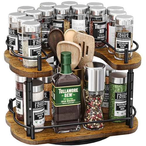 SNTD Lazy Susan Organizer Spice Rack - Spice Organization for Cabinet Height Adjustable Rotating Lazy Turntable, Pantry Kitchen Wood Revolving Seasoning Organizer (12 Inch) - Image 1