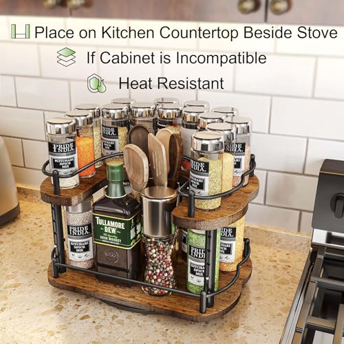 SNTD Lazy Susan Organizer Spice Rack - Spice Organization for Cabinet Height Adjustable Rotating Lazy Turntable, Pantry Kitchen Wood Revolving Seasoning Organizer (12 Inch) - Image 3
