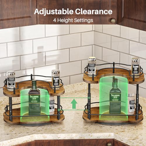 SNTD Lazy Susan Organizer Spice Rack - Spice Organization for Cabinet Height Adjustable Rotating Lazy Turntable, Pantry Kitchen Wood Revolving Seasoning Organizer (12 Inch) - Image 5