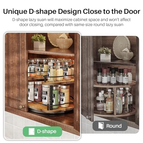 SNTD Lazy Susan Organizer Spice Rack - Spice Organization for Cabinet Height Adjustable Rotating Lazy Turntable, Pantry Kitchen Wood Revolving Seasoning Organizer (12 Inch) - Image 4