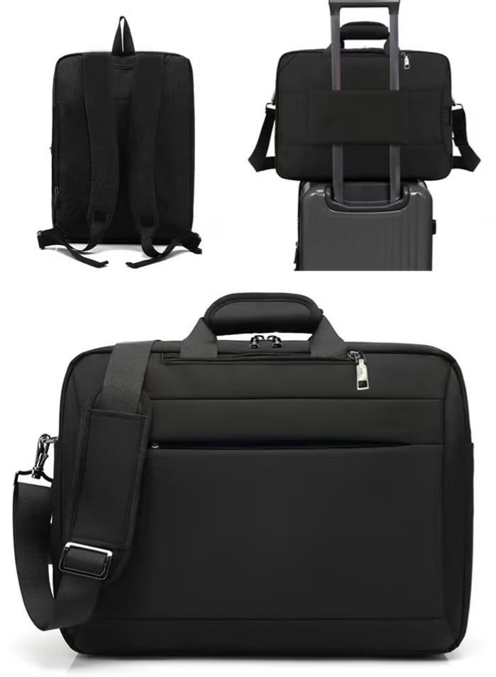 حقيبة كمبيوتر محمول بأقسام متعددة مقاس 15.6 بوصة حقيبة سفر مع منظم وحقيبة كتف هجينة كبيرة قابلة للتوسيع مقاومة للماء والغبار حقيبة ماسنجر للأعمال باللون الأسود - Image 2