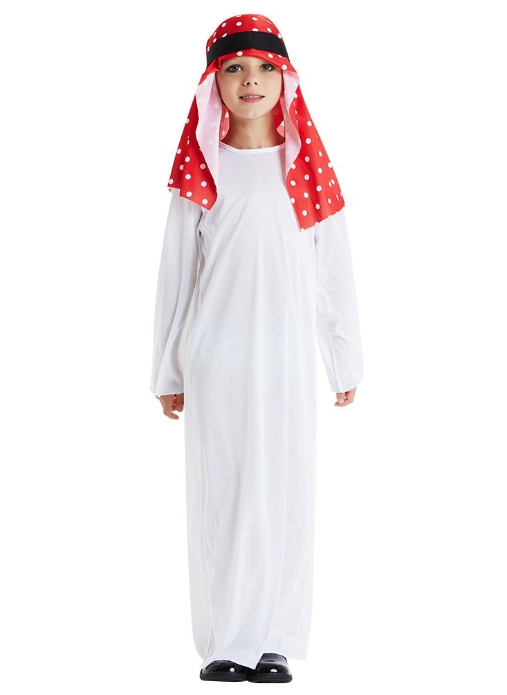 Al Aoyama Arabian Prince Costume for Boys - Middle Eastern Sheikh Outfit, White Red Arab Cosplay Costume for Carnival, Theatre & Stage Performance, Kids Boys Age 3-12  - Image 1