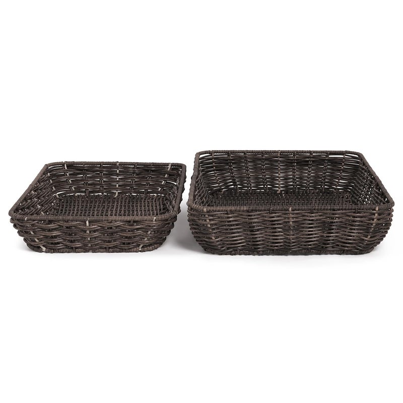 PURE HOME + LIVING Pure Home + Living Set of 2 Brown Resin Wicker Trays, Storage Basket For Bathroom Dressing Table Cabinets, Wardrobe Basket (Big Tray - 45cm x 30cm x 7cm, Small Tray - 40cm x 25xm x 6cm)  - Image 4