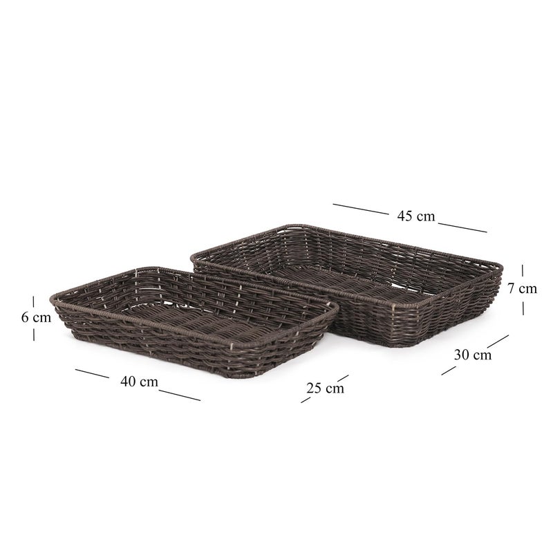 PURE HOME + LIVING Pure Home + Living Set of 2 Brown Resin Wicker Trays, Storage Basket For Bathroom Dressing Table Cabinets, Wardrobe Basket (Big Tray - 45cm x 30cm x 7cm, Small Tray - 40cm x 25xm x 6cm)  - Image 3