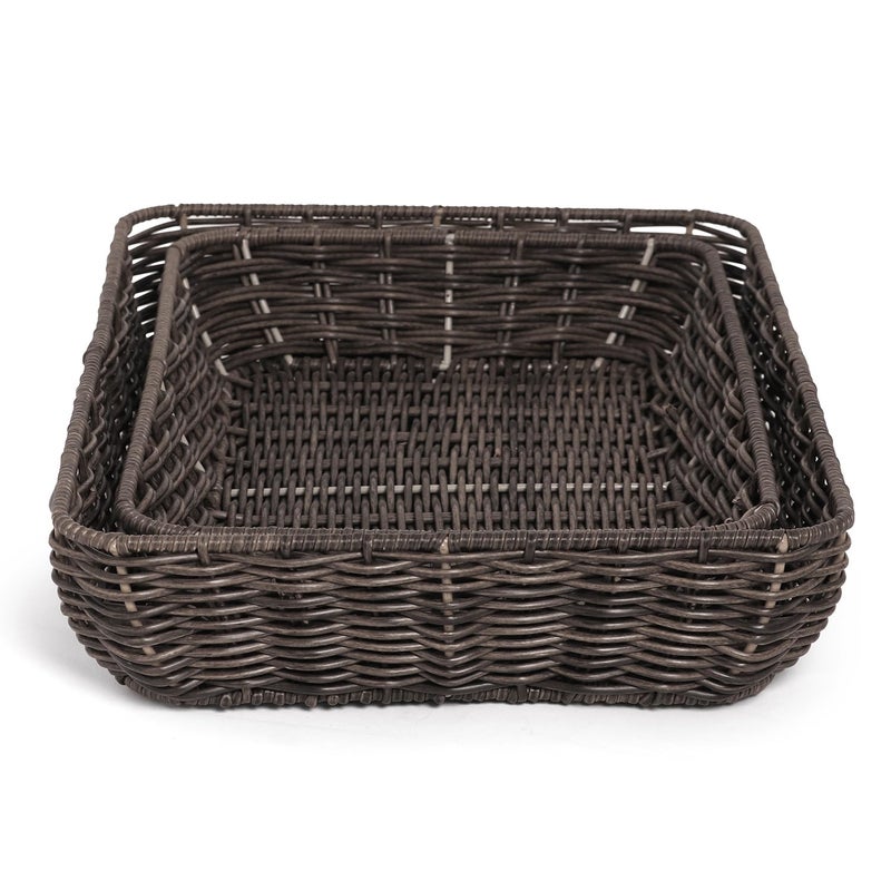 PURE HOME + LIVING Pure Home + Living Set of 2 Brown Resin Wicker Trays, Storage Basket For Bathroom Dressing Table Cabinets, Wardrobe Basket (Big Tray - 45cm x 30cm x 7cm, Small Tray - 40cm x 25xm x 6cm)  - Image 5