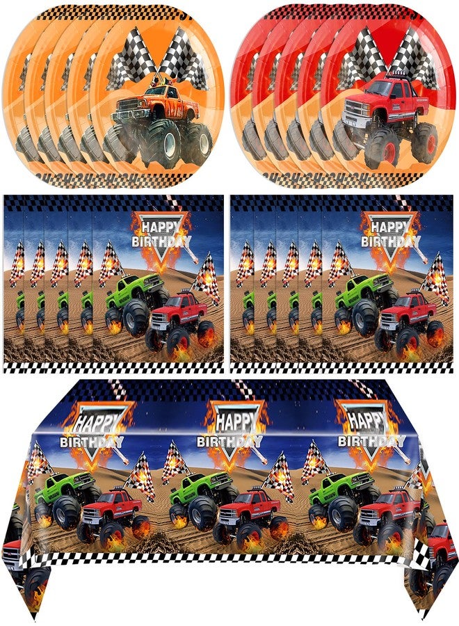 HiToJY 41Pcs Monster Truck Birthday Party Tableware Set for Boys and Men Truck Napkins, Plates and Tablecloth. Racing Car Theme Party Boys Birthday Baby Shower Supplies - Image 2
