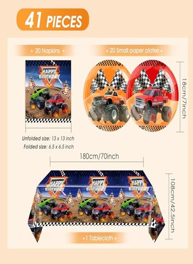 HiToJY 41Pcs Monster Truck Birthday Party Tableware Set for Boys and Men Truck Napkins, Plates and Tablecloth. Racing Car Theme Party Boys Birthday Baby Shower Supplies - Image 4