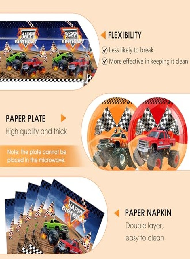 HiToJY 41Pcs Monster Truck Birthday Party Tableware Set for Boys and Men Truck Napkins, Plates and Tablecloth. Racing Car Theme Party Boys Birthday Baby Shower Supplies - Image 5