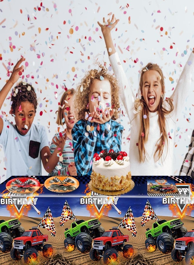 HiToJY 41Pcs Monster Truck Birthday Party Tableware Set for Boys and Men Truck Napkins, Plates and Tablecloth. Racing Car Theme Party Boys Birthday Baby Shower Supplies - Image 3