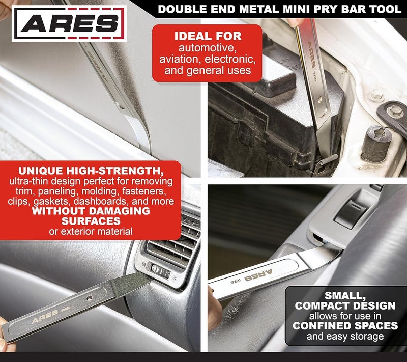 ARES 10099 - Compact Double End Metal Skin Wedge Prybar Tool - Durable Prybar Removes Trim, Paneling, Fasteners, and More - Compact Design with Curved and Straight Ends for Increased Versatility - Image 3