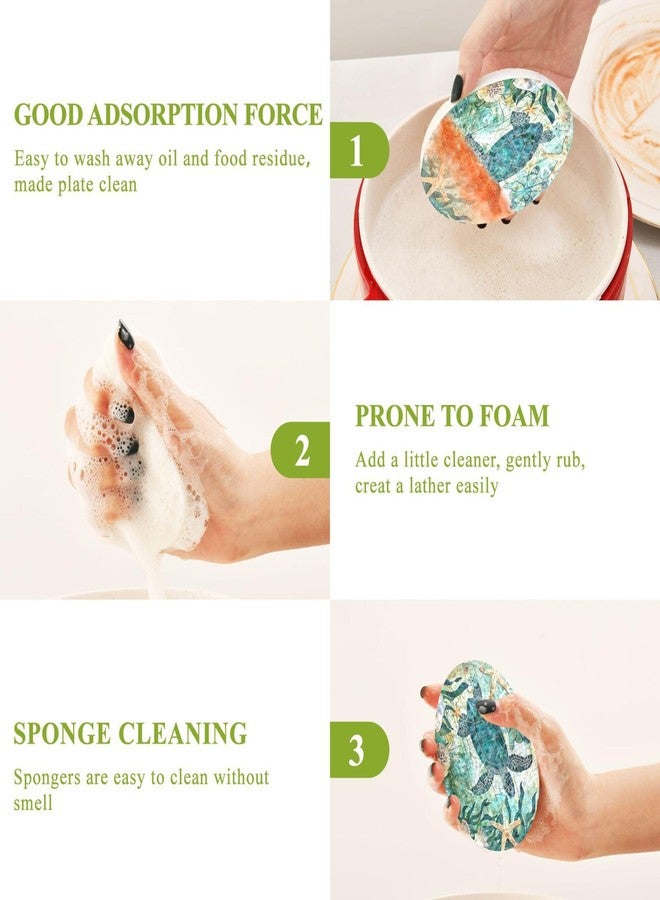 Ceiurey Sea Turtle Nautical Theme Scrub Sponges Expanding Coastal Starfish Shell Kitchen Cleaning Sponge Washing Dishes Non-Scratch Compressed Sponges Foam Compostable Pop up Sponges 3 Pieces - Image 4
