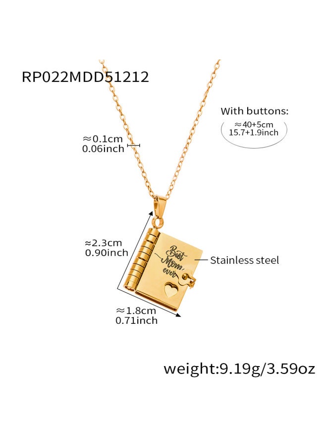 Mili Sweet Home Series Book Pendant Collarbone Chain Plated 18k Gold Fashion Trend Engraved Stainless Steel Necklace