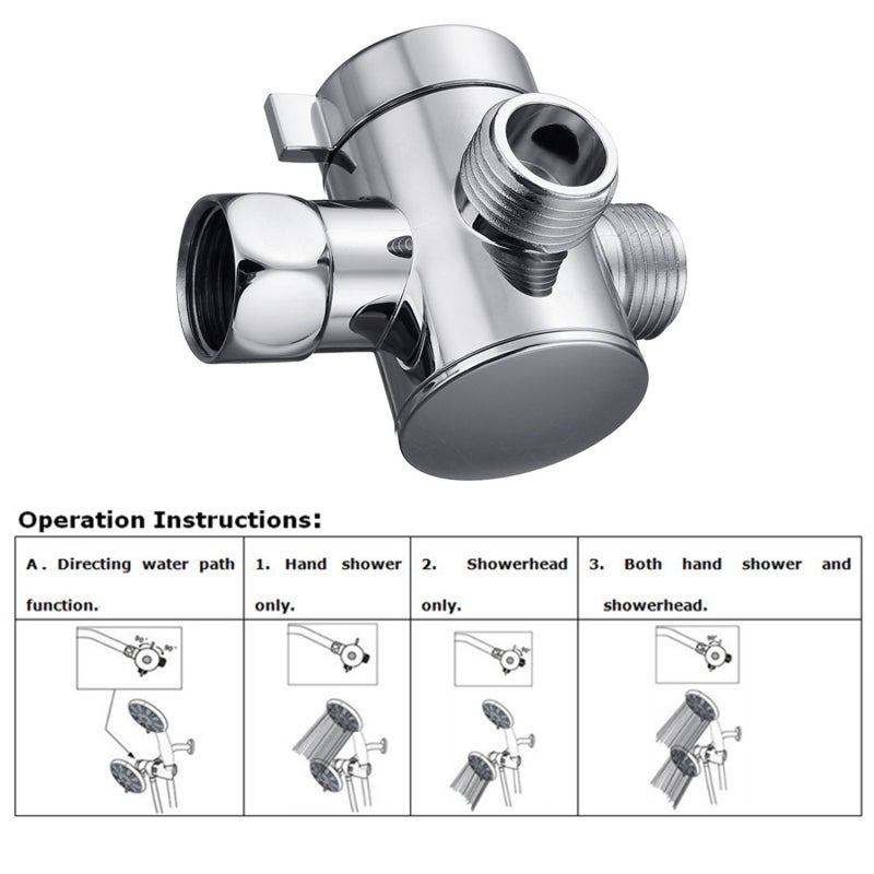 3-Way Shower Diverter Valve Silver Type 2: Durable Solid Premium ABS Construction - Easy Angle Installation With Wrench: G1/2 Connector for Bathroom Shower System Replacement, RV, Faucet Attachments - Image 2