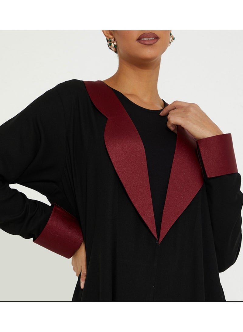 روزيت عباية عباءة بتصميم ياقة وأكمام حمراء - Image 3